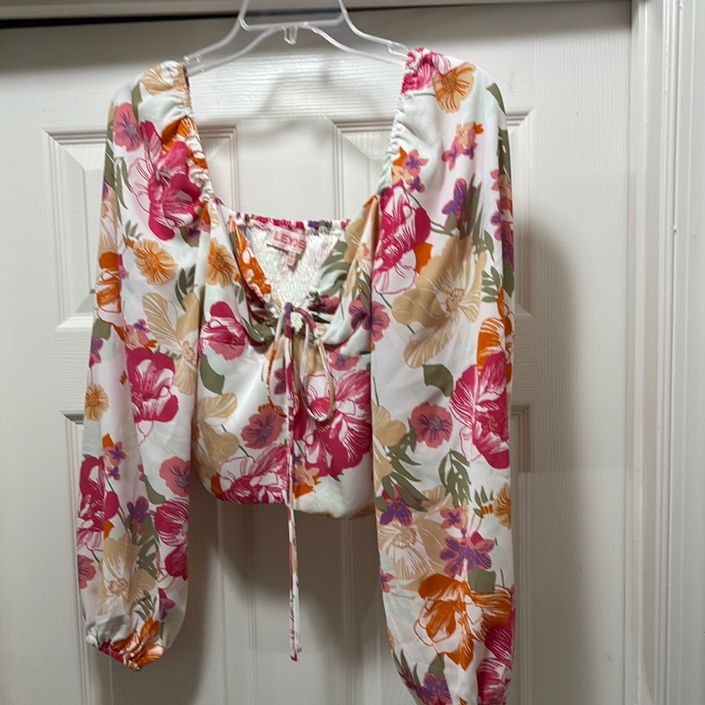 Leyden White and Pink Crop Tie Front Blouse